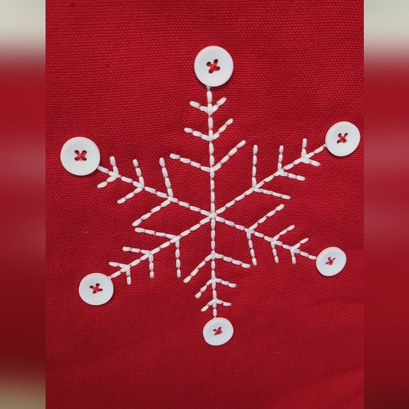 RAE DUNN MERRY Snowflake Christmas Stocking RED & White - Picture 4 of 5